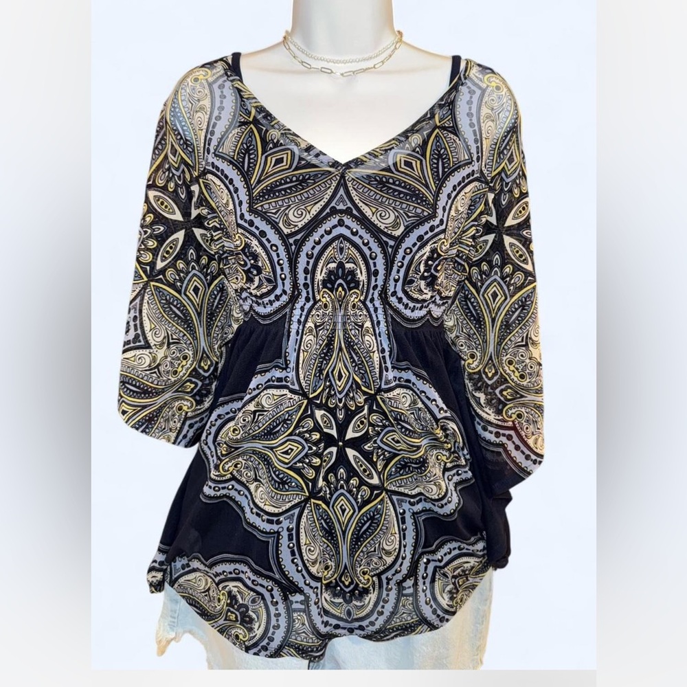 INC International Concepts Blue and Yellow Paisley Top